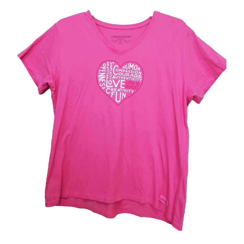 Life is Good Women's Pink Superpower Love Heart Short Sleeve Crusher T-Shirt XL